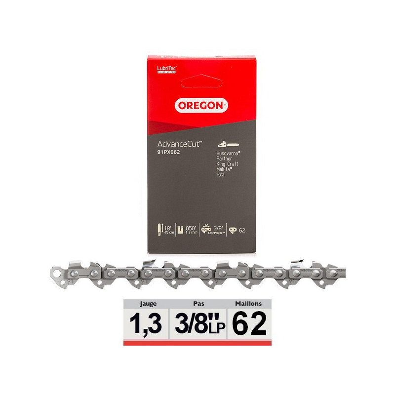 Oregon Pack de 3 cadenas 3/8" LP, calibre 1,3 mm, 62 eslabones para espada de 45 cm